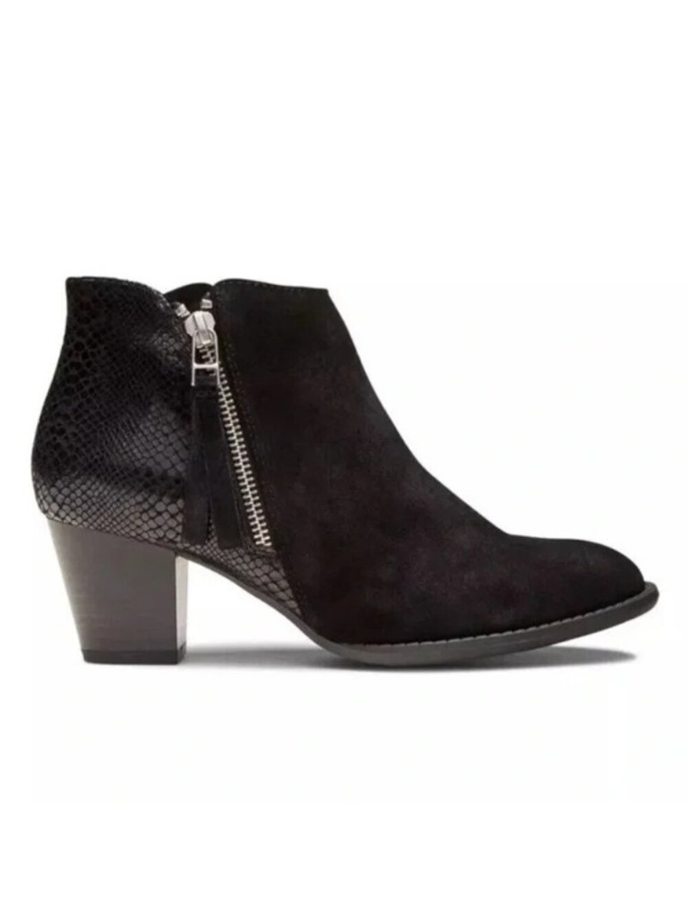 Vionic Black Anne Ortho Snake Print Leather/Suede Ankle Boots Size 9